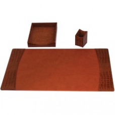 Protacini Cognac Brown Italian Patent Leather 3-Piece Desk Set - Leather, Velveteen - Brown - 1 Each