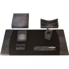 Protacini Castlerock Gray Italian Patent Leather 7-Piece Desk Set - Leather, Velveteen - Gray - 1 Each