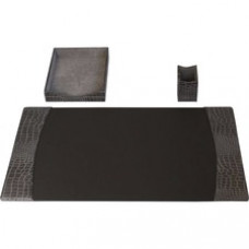 Protacini Castlerock Gray Italian Patent Leather 3-Piece Desk Set - Leather, Velveteen - Gray - 1 Each