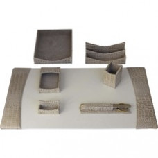Protacini Breeze Beige Italian Patent Leather 7-Piece Desk Set - Leather, Velveteen - Beige - 1 Each