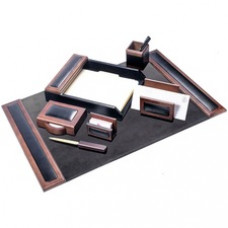 Dacasso Walnut & Leather Desk Set - Velveteen, Leather, Walnut - Black - 1 Each