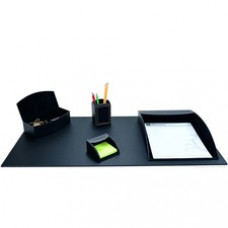 Dacasso 5-piece Home/Office Leather Desk Accessory Set - Velveteen, PU Leather - Black - 1 Each