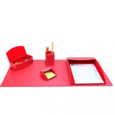 Dacasso 5-piece Home/Office Leather Desk Accessory Set - Velveteen, PU Leather - Red - 1 Each