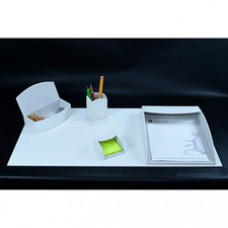 Dacasso 5-piece Home/Office Leather Desk Accessory Set - Velveteen, PU Leather - White - 1 Each