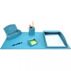 Dacasso 5-piece Home/Office Leather Desk Accessory Set - Velveteen, PU Leather - Teal - 1 Each