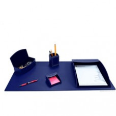 Dacasso 5-piece Home/Office Leather Desk Accessory Set - Velveteen, PU Leather - Navy Blue - 1 Each