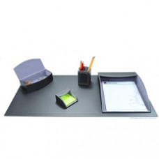Dacasso 5-piece Home/Office Leather Desk Accessory Set - Velveteen, PU Leather - Metallic Gray - 1 Each