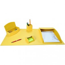 Dacasso 5-piece Home/Office Leather Desk Accessory Set - Velveteen, PU Leather - Yellow - 1 Each