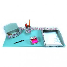 Dacasso 5-piece Home/Office Leather Desk Accessory Set - Velveteen, PU Leather - Floral White - 1 Each