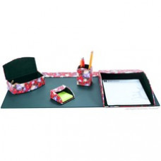 Dacasso 5-piece Home/Office Leather Desk Accessory Set - Velveteen, PU Leather - Floral Red - 1 Each