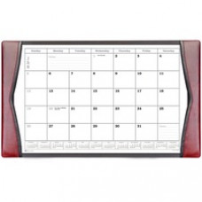 Dacasso Leather Calendar Desk Pad - Rectangle - 12 Sheets - Top Grain Leather, Velveteen - Burgundy