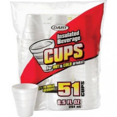 Dart Insulated 8-1/2 oz. Beverage Cups - 8.50 fl oz - 51 / Pack - White - Foam - Hot Drink, Cold Drink, Coffee, Hot Chocolate, Soft Drink, Iced Tea