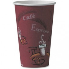 Solo Bistro Design Disposable Paper Cups - 16 fl oz - 1000 / Carton - Maroon - Polyethylene - Hot Drink, Coffee, Tea, Cocoa