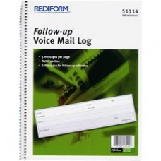 Rediform Follow-Up Voice Mail Log Book - 500 Sheet(s) - Wire Bound - 1 Part - 8" x 10 5/8" Sheet Size - White Sheet(s) - Blue Print Color - Recycled - 1 Each