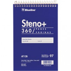 Blueline White Paper Wirebound Steno Pad - 350 Sheets - Wire Bound - Front Ruling Surface - 6
