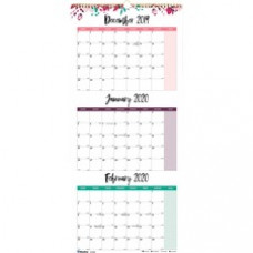 Blueline 3-Month Colorful Wall Calendar - Professional - Julian Dates - Monthly - 12 Month - December 2022 - January 2024 - 3 Month Single Page Layout - 27