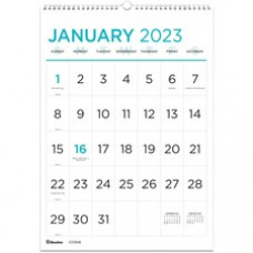 Blueline Blueline Large Print Monthly Wall Calendar - Monthly - 12 Month - January 2023 - December 2023 - 1 Month Single Page Layout - Twin Wire - Light Blue - Chipboard - 17