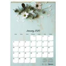 Blueline Romantic Floral Wall Calendar - Julian Dates - Monthly - January 2024 - December 2024 - 17" x 12" Sheet Size - Twin Wire - Floral - Paper, Metal - Reminder Section, Moon Phases, 