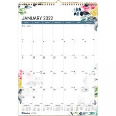 Rediform Watercolor Design Monthly Wall Calendar - Julian Dates - Monthly - 12 Month - January 2023 - December 2023 - 1 Month Single Page Layout - Twin Wire - Multi, Gold - Chipboard - Reinforced, Sturdy, Write-on, Notes Section, Flip-over, Dated Pla