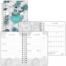 Blueline DoodlePlan Planner - Botanica - Monthly, Weekly - 12 Month - August 2022 - July 2023 - 1 Week Double Page Layout - Twin Wire - Multi - Paper - 8