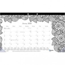Blueline DoodlePlan Compact Desk Pad - Botanica - Monthly - January 2024 till December 2024 - 1Month Single Page Layout - Desk Pad - White - Chipboard - Tear-off, Notes Area, Eco-friendly, Eyelet - 17-3/4