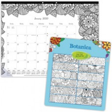 Blueline DoodlePlan Desk Pad - Botanica - Julian - Monthly - January 2022 till December 2022 - 1 Month Single Page Layout - Desk Pad - White - Chipboard - Eyelet, Tear-off, Compact, Reinforced - 22