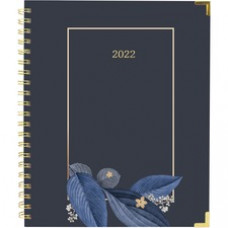 Rediform Gold Detail Design Weekly/Monthly Planner - Weekly, Monthly - 12 Month - January - December - Twin Wire - Blue - 11