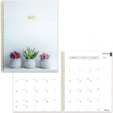 Rediform Succulent Design Monthly Planner - Monthly - 14 Month - December - January - Twin Wire - Desk - Multi - 11