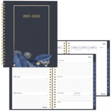 Blueline Academic Planner - Academic/Professional - Weekly, Monthly - 13 Month - August 2022 - July 2023 - 1 Week, 1 Month Double Page Layout - Twin Wire - Desk - Navy, Gold - Paper - 11