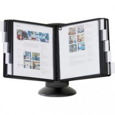 DURABLE® SHERPA® Motion Reference Display System - Desktop - 360° Rotation - 10 Double Sided Panels - Letter Size - Anti-Flective/Non-Glare - Black