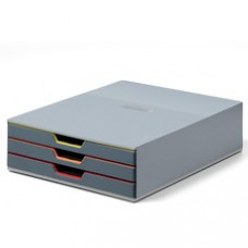 DURABLE VARICOLOR 3 Drawer Desktop Storage Box, Gray/Multicolor - 3 Drawer(s) - 3.8