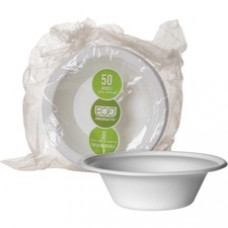 Eco-Products Sugarcane Bowls - Microwave Safe - White - Sugarcane Body - 50 / Pack