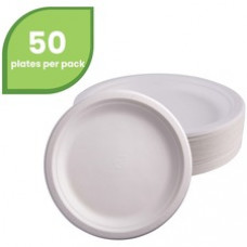 Eco-Products Sugarcane Plates - Microwave Safe - White - Sugarcane Body - 50 / Pack