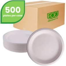 Eco-Products Sugarcane Plates - Microwave Safe - White - Sugarcane Body - 500 / Carton