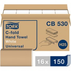 TORK C-Fold Hand Towel, White, H25, Universal - 1 Ply - C-fold - 10.13