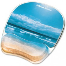Fellowes Photo Gel Mouse Pad Wrist Rest with Microban® - Sandy Beach - 9.3" x 7.9" x 0.9" Dimension - Multicolor - Rubber Back, Polyurethane Cover, Gel - Stain Resistant, Skid Proof
