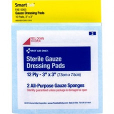 First Aid Only Sterile Gauze Dressing Pads - 12 Ply - 3
