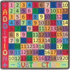 Flagship Carpets Math Collection Addition/Subtraction Rug - 12 ft Length x 12 ft Width - Square - Multicolor - Nylon
