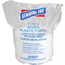 Genuine Joe Reusable Plastic White Plates - 6