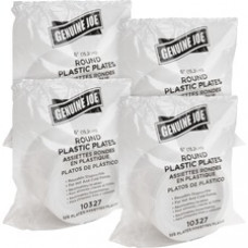 Genuine Joe Reusable Plastic White Plates - White - Plastic Body - 500 / Bundle