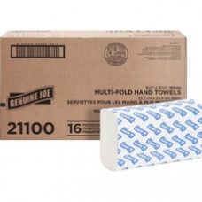 Genuine Joe Multifold Towels - 1 Ply - 9.50" x 9.10" - White - Interfolded, Embossed, Anti-contamination, Chlorine-free - For Restroom, Public Facilities - 250 Quantity Per Bundle - 4000 / Carton