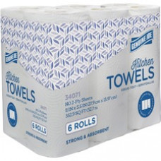 Genuine Joe Kitchen Paper Towels - 2 Ply - 140 Sheets/Roll - White - Perforated, Soft, Absorbent - For Kitchen, Breakroom, Hand - 6 Rolls Per Container - 4 / Carton