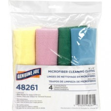 Genuine Joe Color-coded Microfiber Cleaning Cloths - 16" x 16" - Assorted - MicroFiber - Lint-free - 4 / Pack