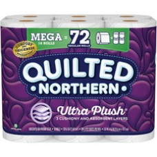Georgia-Pacific Quilted Northern Plush Bath Tissue - 3 Ply - 284 Sheets/Roll - White - Smooth, Soft, Comfortable, Flushable, Septic Safe - 18 Rolls Per Carton - 5112 / Pack