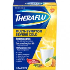 Theraflu Multi-Symptom Severe Cold & Cough Medicine - For Cold, Flu, Nasal Congestion, Cough, Body Ache, Sore Throat, Sinus Pain, Headache, Fever - Honey Lemon - 1 / Each - 6 Per Box
