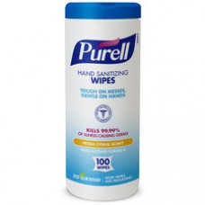 PURELL® Fresh Scent Hand Sanitizing Wipes - Fresh - White - Durable, Lint-free, Moisturizing - For Hand - 100 Per Canister - 1 Each
