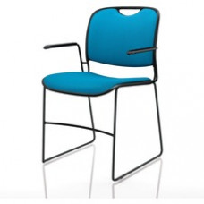 United Chair 4800 Stacking Chair With Arms - Navy Seat - Navy Back - Black Steel Frame - Cobalt - 2 Pack