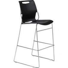 United Chair Pilo Stool - Black Polypropylene Seat - Black Polypropylene Back - Polished Chrome Steel Frame - 1 Each