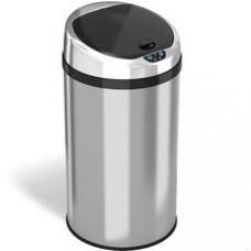 HLS Commercial 8-Gallon Sensor Trash Can - Hinged Lid - 8 gal Capacity - Round - Touchless - Sensor, Bacteria Resistant, Vented, Handle, Mobility, Fingerprint Resistant, Smudge Resistant, Easy to Clean - 22.3
