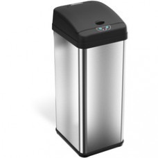 HLS Commercial 13-Gallon Sensor Trash Can - Hinged Lid - 13 gal Capacity - Rectangular - Touchless - Vented, Mobility, Handle, Easy to Clean, Fingerprint Resistant, Sensor, Smudge Resistant, Bacteria Resistant - 28.3